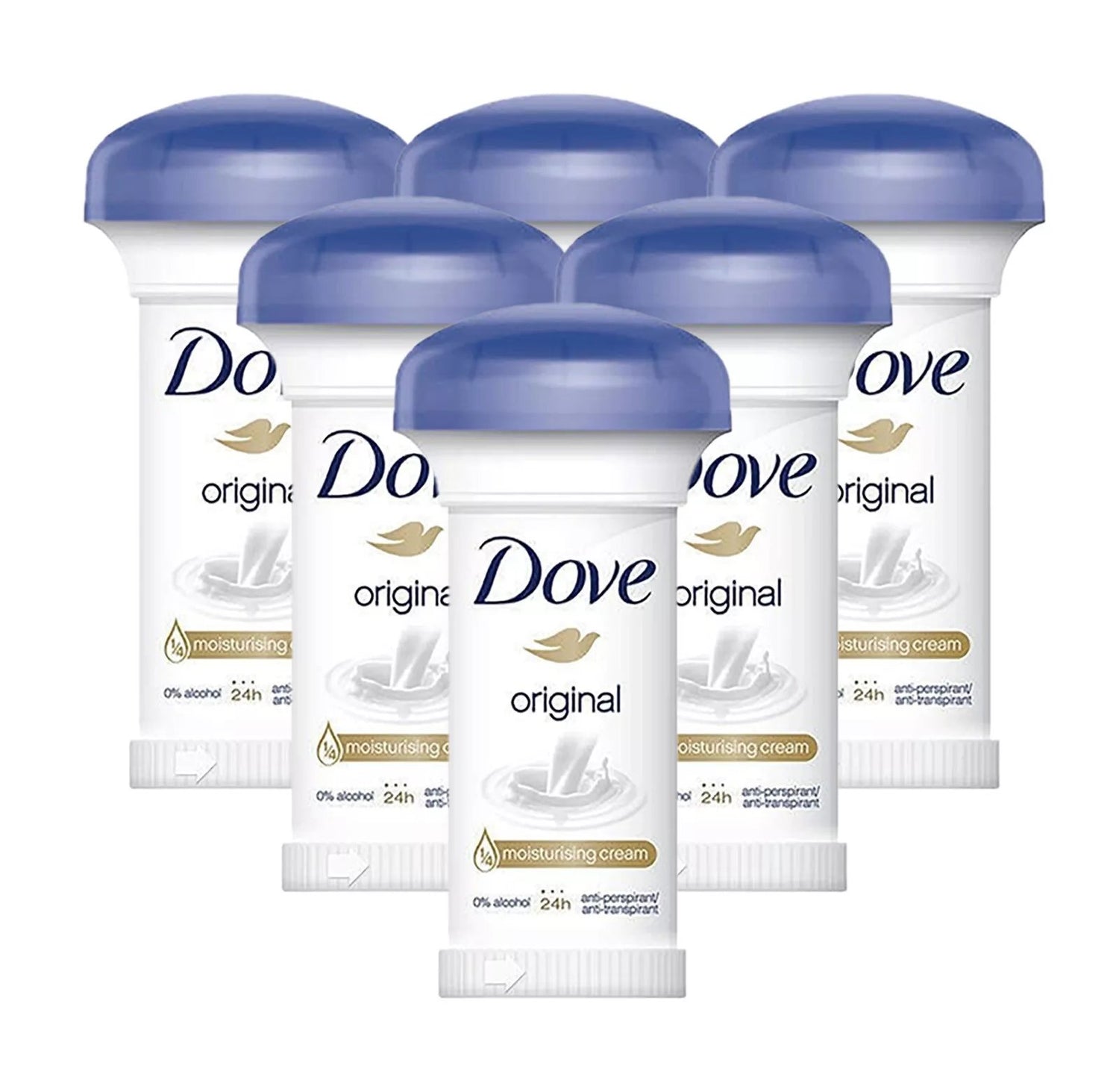 Desodorante Dove Original Roll-On con Crema Hidratante 50 ml (Paquete de 6)