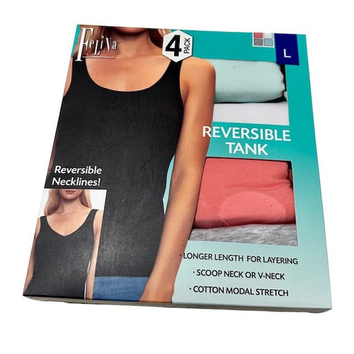 Felina Women's Reversible Necklines Tank Cotton Modal 4 Pack Large