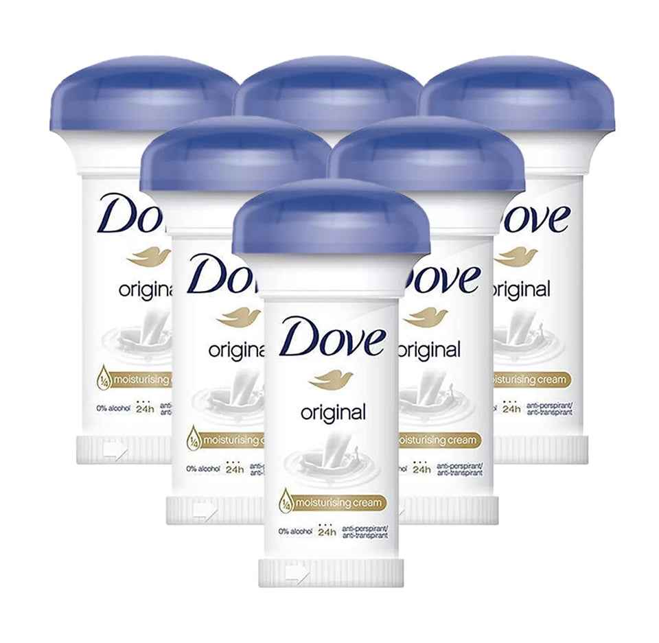 Dove Original Deodorant Roll-On with Moisturising Cream 50ml (Pack of 6)