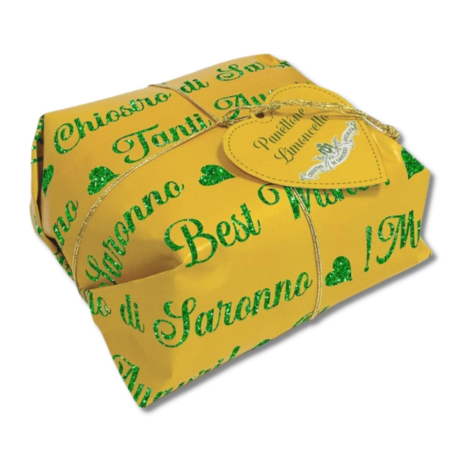 Chiostro di Saronno Panettone Italian Cake for Best Wishes - Traditional Italian Bread - Premium Gourmet Bread - Thanksgiving, Holiday Food Gift - Traditional Recipe Christmas Cake - Beautifully Hand Wrapped with Ribbon and Card 17.6 oz (Yellow...