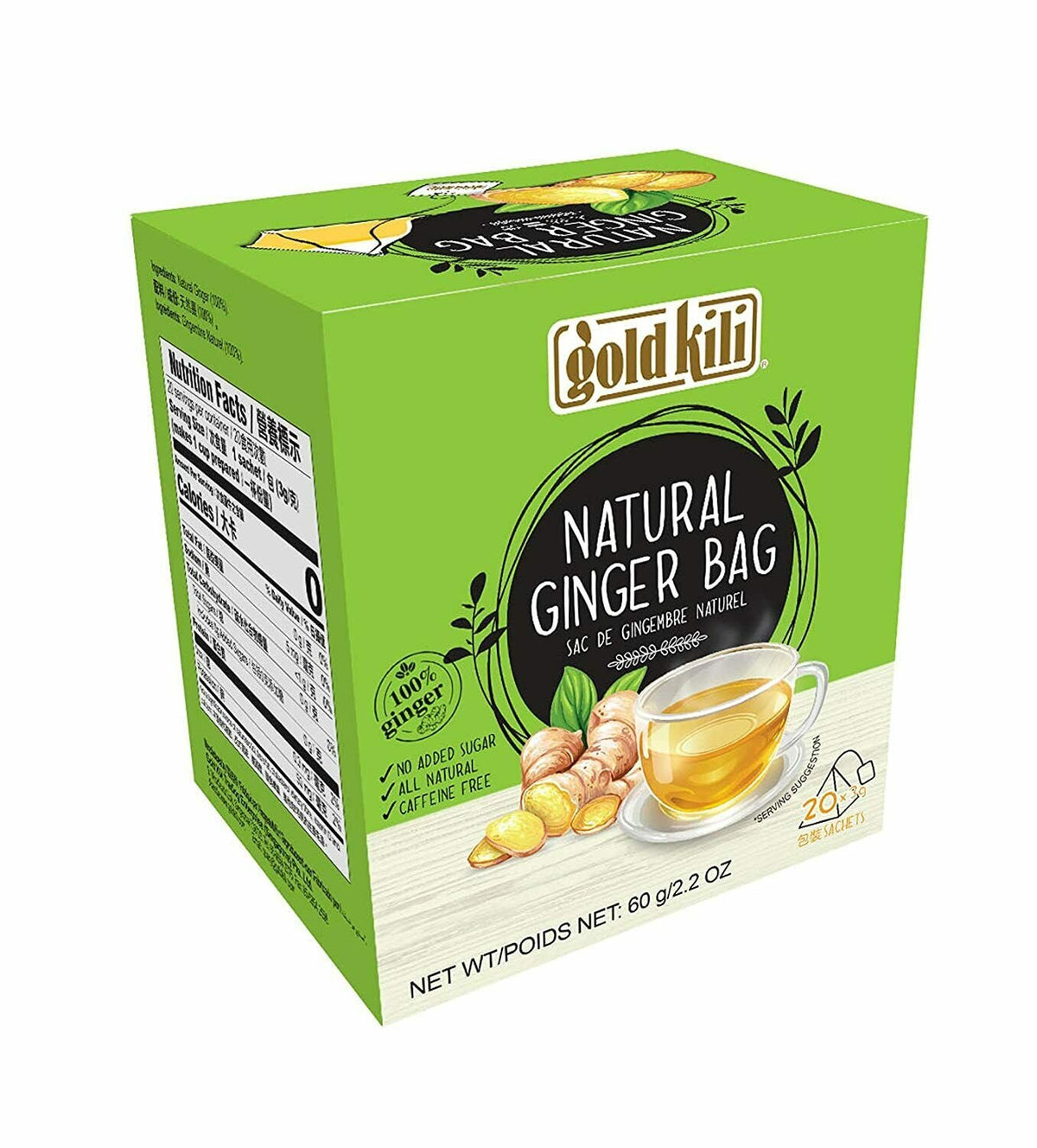 Bolsa de jengibre natural Kili Gold, 20 bolsitas (paquete de 2)