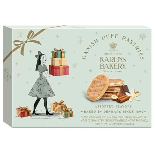 Essential Products Karens Bakery Danish Puff Pastries Cookies, layers of With Vanilla crème filling 16.9 oz | 96 Layers Pastry