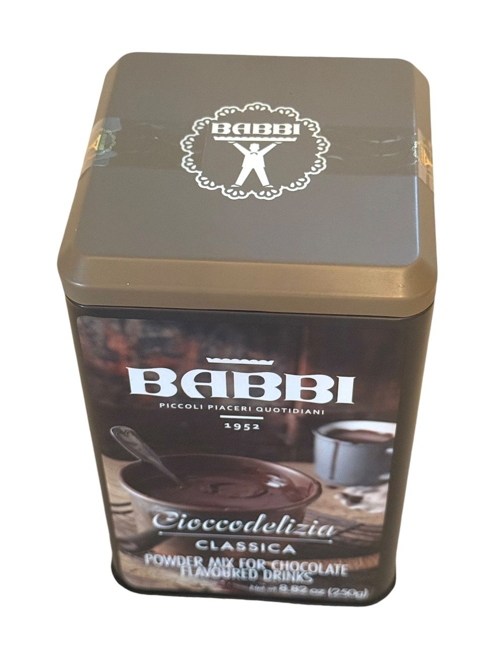 Babbi Classica Hot Milk Chocolate Mix - Gluten Free Hot Chocolate Mix Drink Powder- Premium Dark Cocoa Powder from Italy - Organic Hot Chocolate Powder - Chocolate Milk Powder in Tin (8.82 oz)