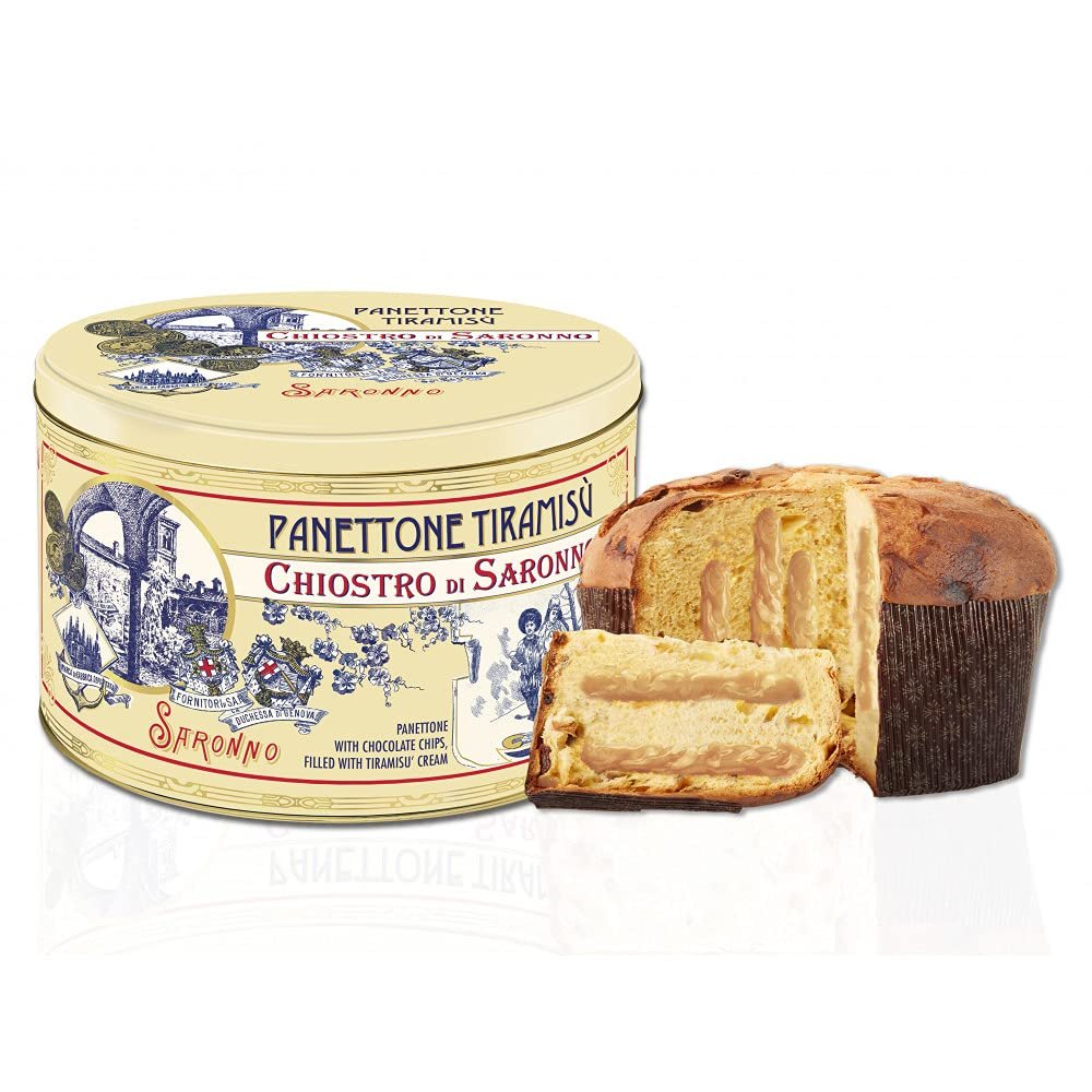 Chiostro di Saronno Panettone Italian Cake - Traditional Italian Bread - Premium Gourmet Bread - Thanksgiving, Holiday Food Gift - Traditional Recipe Christmas Cake - Beautifully Wrapped in Promenade Tin (Tiramisu, 26.5oz)