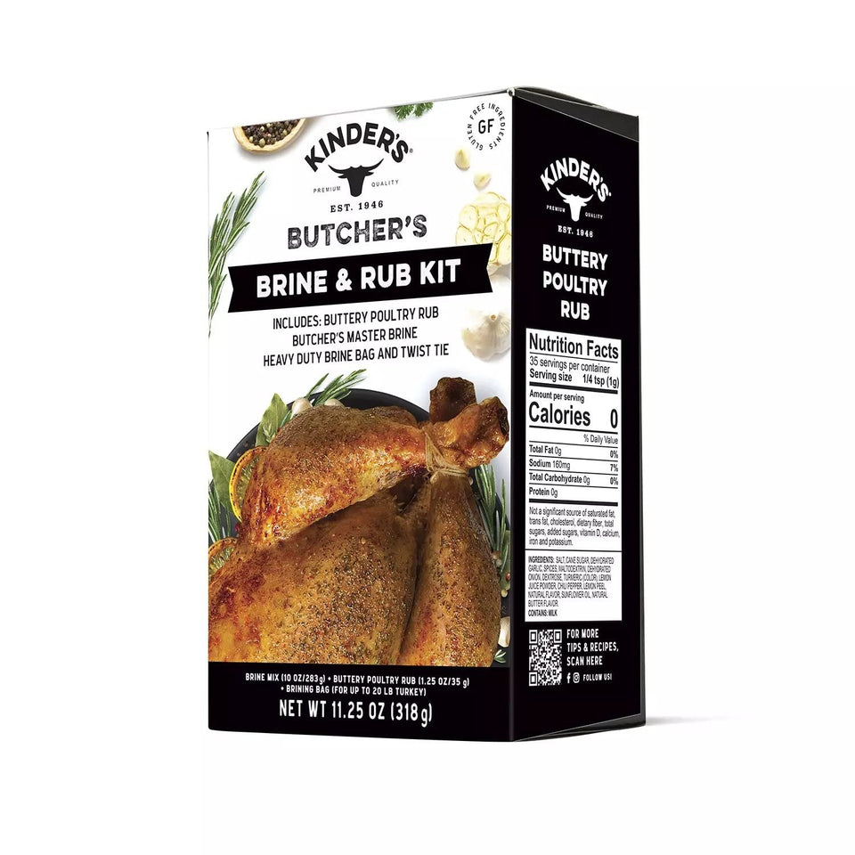 Kinder's Butcher's Brine and Rub Kit, Includes Buttery Poultry Rub, Butcher's Master Brine Mix and Heavy Duty Brine Bag for up to a 20lb Turkey, 11.25oz Kit