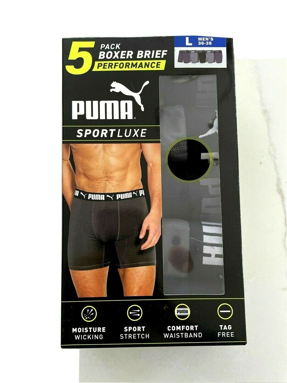 Puma Men's Performance Sport Luxe Boxer Briefs 5 pack Size L (36-38)