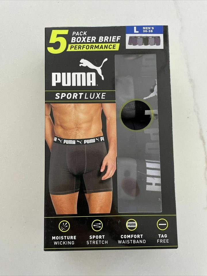 Puma Men's Performance Sport Luxe Boxer Briefs 5 pack Size L (36-38)