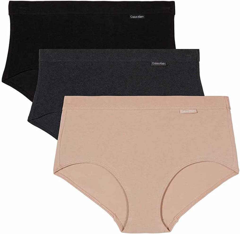 Calvin Klein Women's 3 Pack Modern Brief (Black/Charcoal Grey/Nude) Large