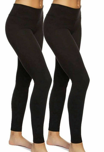 Felina Leggings Wide Waistband Suede Light Weight Super Soft Mid Rise Silhouette 2 Pack Black, XL