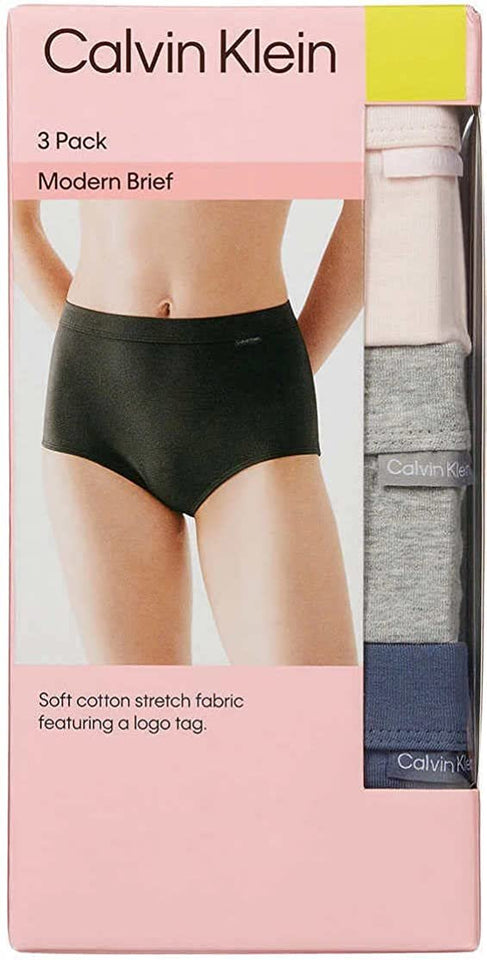 Calvin Klein Women's 3 Pack Modern Brief (Nymphs/Heather Gray/Navy