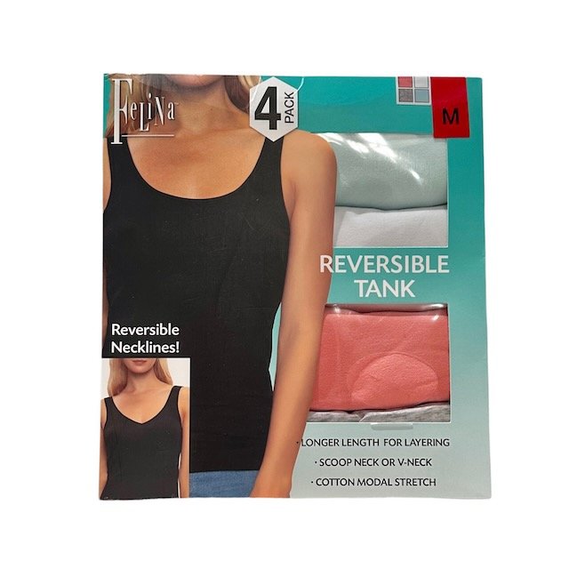 Felina Women's Reversible Necklines Tank Cotton Modal 4 Pack Medium