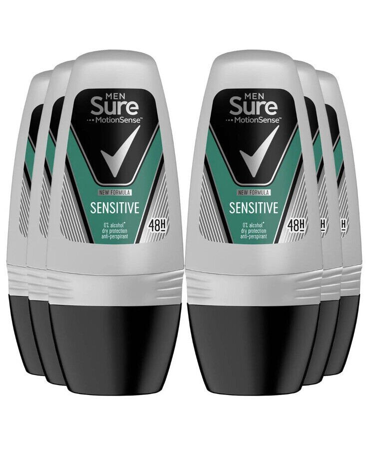 Sure Men Motionsense Sensitive Anti-Perspirant Roll-On (50ml) - UK - Pack of 6